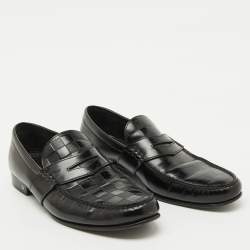 Louis Vuitton Black Damier Leather Santiago Slip On Loafers Size 43.5