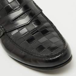 Louis Vuitton Black Damier Leather Santiago Slip On Loafers Size 43.5