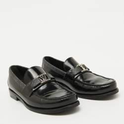 Louis Vuitton Black Leather and Monogram Canvas Major Loafers Size 39