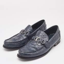 Pre Owned Louis Vuitton Blue Crocodile Major Loafers Size 42.5