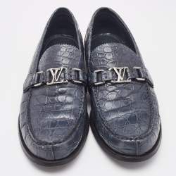 Pre Owned Louis Vuitton Blue Crocodile Major Loafers Size 42.5
