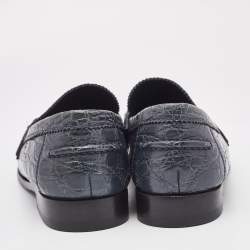 Pre Owned Louis Vuitton Blue Crocodile Major Loafers Size 42.5