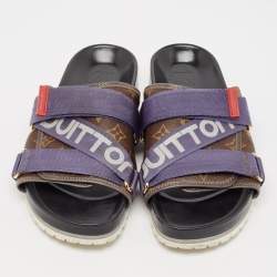 Louis Vuitton Brown Monogram Canvas and Leather Honolulu Slide Sandals Size 43.5