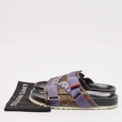 Louis Vuitton Brown Monogram Canvas and Leather Honolulu Slide Sandals Size 43.5