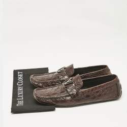 Pre Owned Louis Vuitton Dark Brown Alligator Leather Monte Carlo Loafers Size 43.5