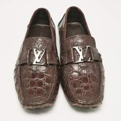 Pre Owned Louis Vuitton Dark Brown Alligator Leather Monte Carlo Loafers Size 43.5