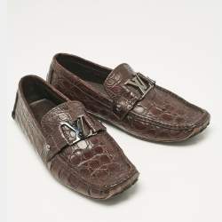 Pre Owned Louis Vuitton Dark Brown Alligator Leather Monte Carlo Loafers Size 43.5