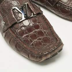 Pre Owned Louis Vuitton Dark Brown Alligator Leather Monte Carlo Loafers Size 43.5