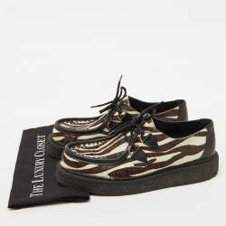 Louis Vuitton Brown Animal Print Calf Hair Creepers Platform Oxfords Size 43