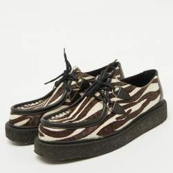 Louis Vuitton Brown Animal Print Calf Hair Creepers Platform Oxfords Size 43