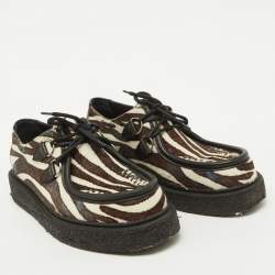 Louis Vuitton Brown Animal Print Calf Hair Creepers Platform Oxfords Size 43