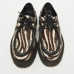 Louis Vuitton Brown Animal Print Calf Hair Creepers Platform Oxfords Size 43
