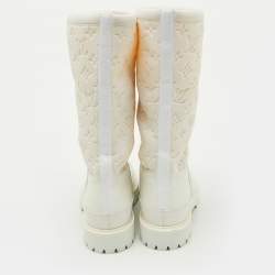Louis Vuitton White Leather and Monogram Neoprene Calf Length Boots Size 43