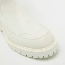 Louis Vuitton White Leather and Monogram Neoprene Calf Length Boots Size 43