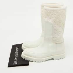 Louis Vuitton White Leather and Monogram Neoprene Calf Length Boots Size 43