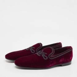 Pre Owned Louis Vuitton Burgundy Velvet Embroidered Auteuil Loafers Size 43.5