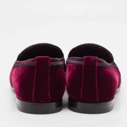 Pre Owned Louis Vuitton Burgundy Velvet Embroidered Auteuil Loafers Size 43.5