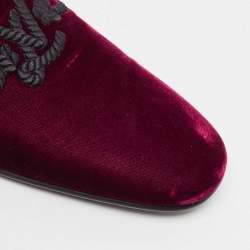 Pre Owned Louis Vuitton Burgundy Velvet Embroidered Auteuil Loafers Size 43.5