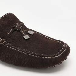 Pre Owned Louis Vuitton Dark Brown Nubuck Leather Loafers Size 40.5