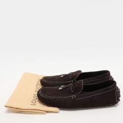 Pre Owned Louis Vuitton Dark Brown Nubuck Leather Loafers Size 40.5