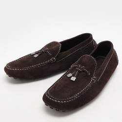 Pre Owned Louis Vuitton Dark Brown Nubuck Leather Loafers Size 40.5
