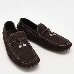 Pre Owned Louis Vuitton Dark Brown Nubuck Leather Loafers Size 40.5