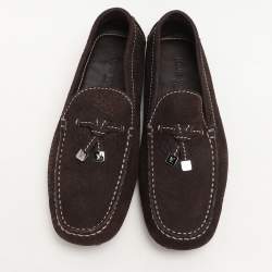 Pre Owned Louis Vuitton Dark Brown Nubuck Leather Loafers Size 40.5