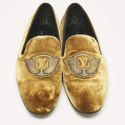 Louis Vuitton Brown Velvet Auteuil Logo Smoking Slippers Size 43