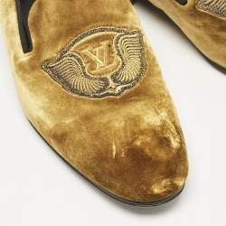Louis Vuitton Brown Velvet Auteuil Logo Smoking Slippers Size 43