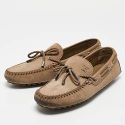 Louis Vuitton Brown Suede  Logo Bow Loafers Size 43