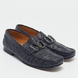 Louis Vuitton Navy Blue Ostrich Leather Monte Carlo Loafers Size 40