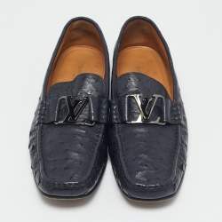 Louis Vuitton Navy Blue Ostrich Leather Monte Carlo Loafers Size 40