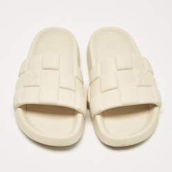 Louis Vuitton Beige Maxi Damier Rubber Waterfront Pool Slides Size 43