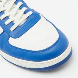 Louis Vuitton White/Blue Leather Rivoli Lace Up Sneakers Size 44