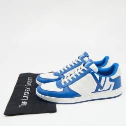 Louis Vuitton White/Blue Leather Rivoli Lace Up Sneakers Size 44