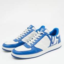Louis Vuitton White/Blue Leather Rivoli Lace Up Sneakers Size 44