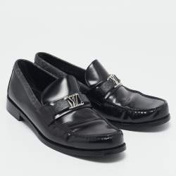 Louis Vuitton Black Leather and Monogram Eclipse Canvas Major Loafers Size 43.5