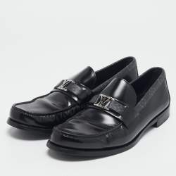 Louis Vuitton Black Leather and Monogram Eclipse Canvas Major Loafers Size 43.5