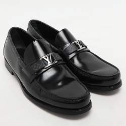 Pre Owned Louis Vuitton Black Leather and Monogram Eclipse Major Loafer Size 42