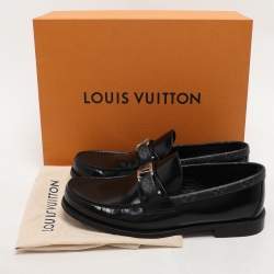 Pre Owned Louis Vuitton Black Leather and Monogram Eclipse Major Loafer Size 42