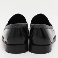 Pre Owned Louis Vuitton Black Leather and Monogram Eclipse Major Loafer Size 42