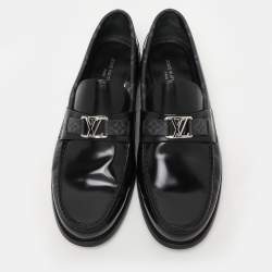 Pre Owned Louis Vuitton Black Leather and Monogram Eclipse Major Loafer Size 42