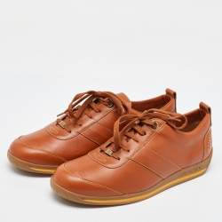 Louis Vuitton Tan Leather Low Top Leisure Sneakers Size 41.5