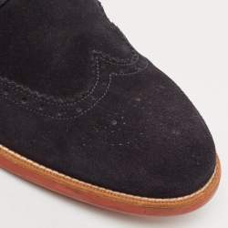 Louis Vuitton Navy Blue Suede Brogue Lace-Up Oxfords Size 41.5 