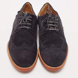 Louis Vuitton Navy Blue Suede Brogue Lace-Up Oxfords Size 41.5 