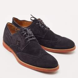 Louis Vuitton Navy Blue Suede Brogue Lace-Up Oxfords Size 41.5 