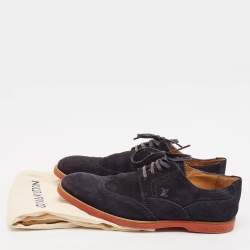 Louis Vuitton Navy Blue Suede Brogue Lace-Up Oxfords Size 41.5 