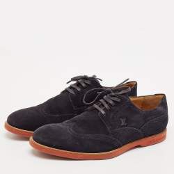 Louis Vuitton Navy Blue Suede Brogue Lace-Up Oxfords Size 41.5 