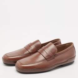 Louis Vuitton Brown Leather Penny Slip On Loafers Size 40.5