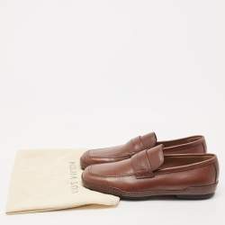 Louis Vuitton Brown Leather Penny Slip On Loafers Size 40.5